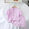 Conjunto de pijamas de gaze de algodão para bebês, 2 peças, manga curta, gola redonda, roupa de dormir macia e respirável, meninos, meninas, 0-5 anos, roupas de praia