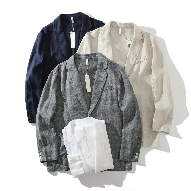 Blazer de Linho Puro - Blazer Masculino Elegante para Eventos ao Ar Livre, Casual, de Alta Qualidade, Tendência para Negócios, Casamentos, Estilo Fino de Cor Pura para Cavalheiros