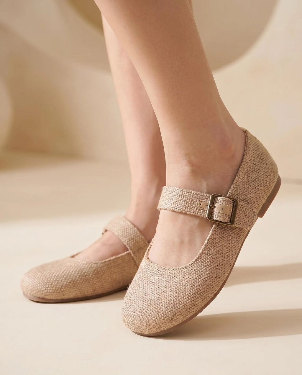 Mocassins de Linho Evening Breeze para Mulheres com Bico Quadrado, Cabedal Texturizado em Linho, Suporte para Arco, Respiráveis, Calçados Diários de Verão