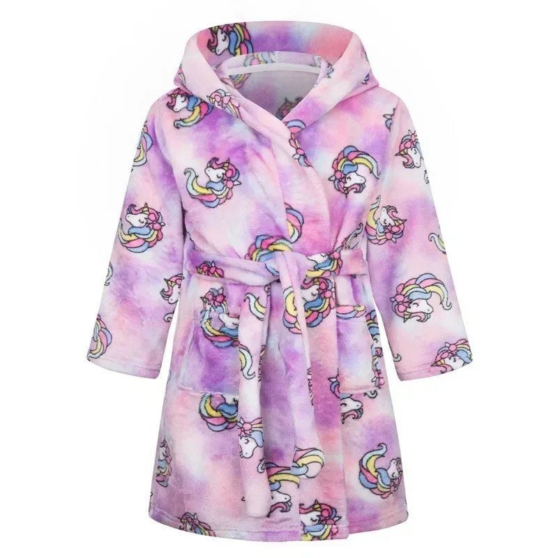 Crianças pijamas macios roupão de flanela de inverno 2025 novo dos desenhos animados bonito pijamas meninos meninas outono roupões com capuz homewear