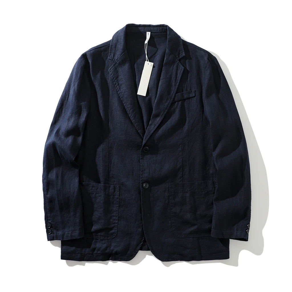 Blazer de Linho Puro - Blazer Masculino Elegante para Eventos ao Ar Livre, Casual, de Alta Qualidade, Tendência para Negócios, Casamentos, Estilo Fino de Cor Pura para Cavalheiros