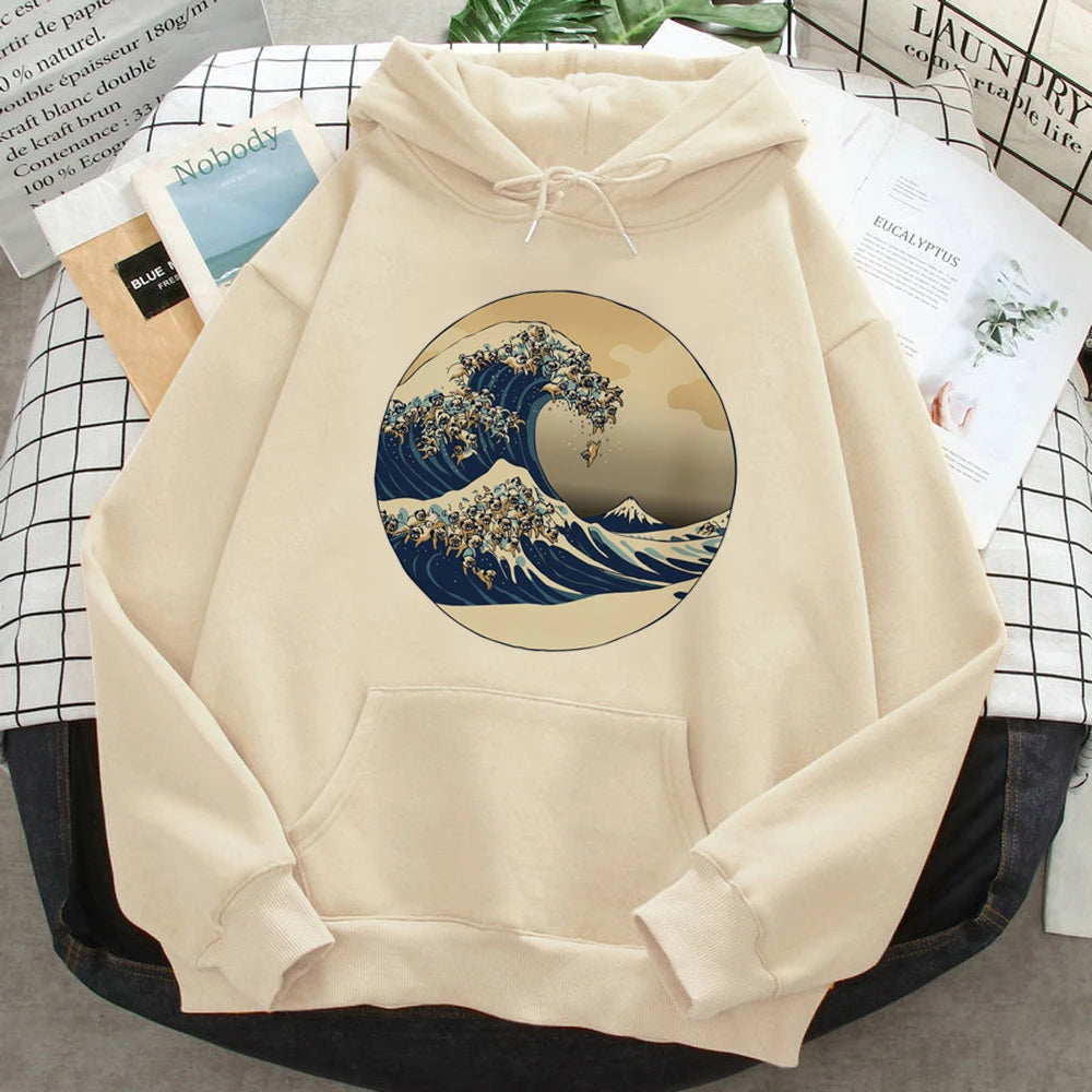 Hoodies japoneses Pug para mulheres, Moletons engraçados, Roupas Femininas Anime