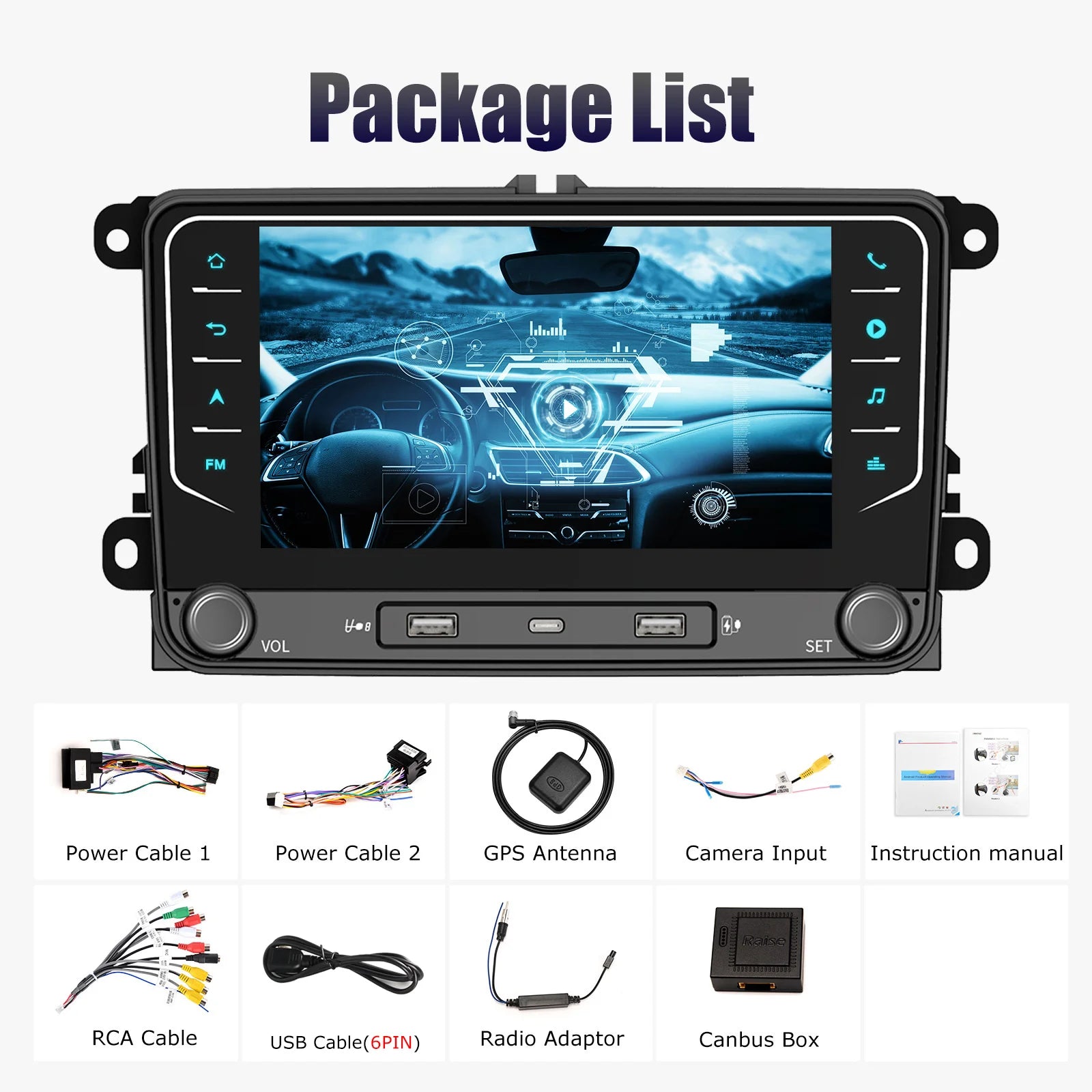 Rádio Automotivo 2 Din Android 15, Reprodutor Multimídia com GPS, WiFi e Carplay para Volkswagen, Skoda, Octavia, Golf 5, 6, Touran, Passat, Polo, Jetta