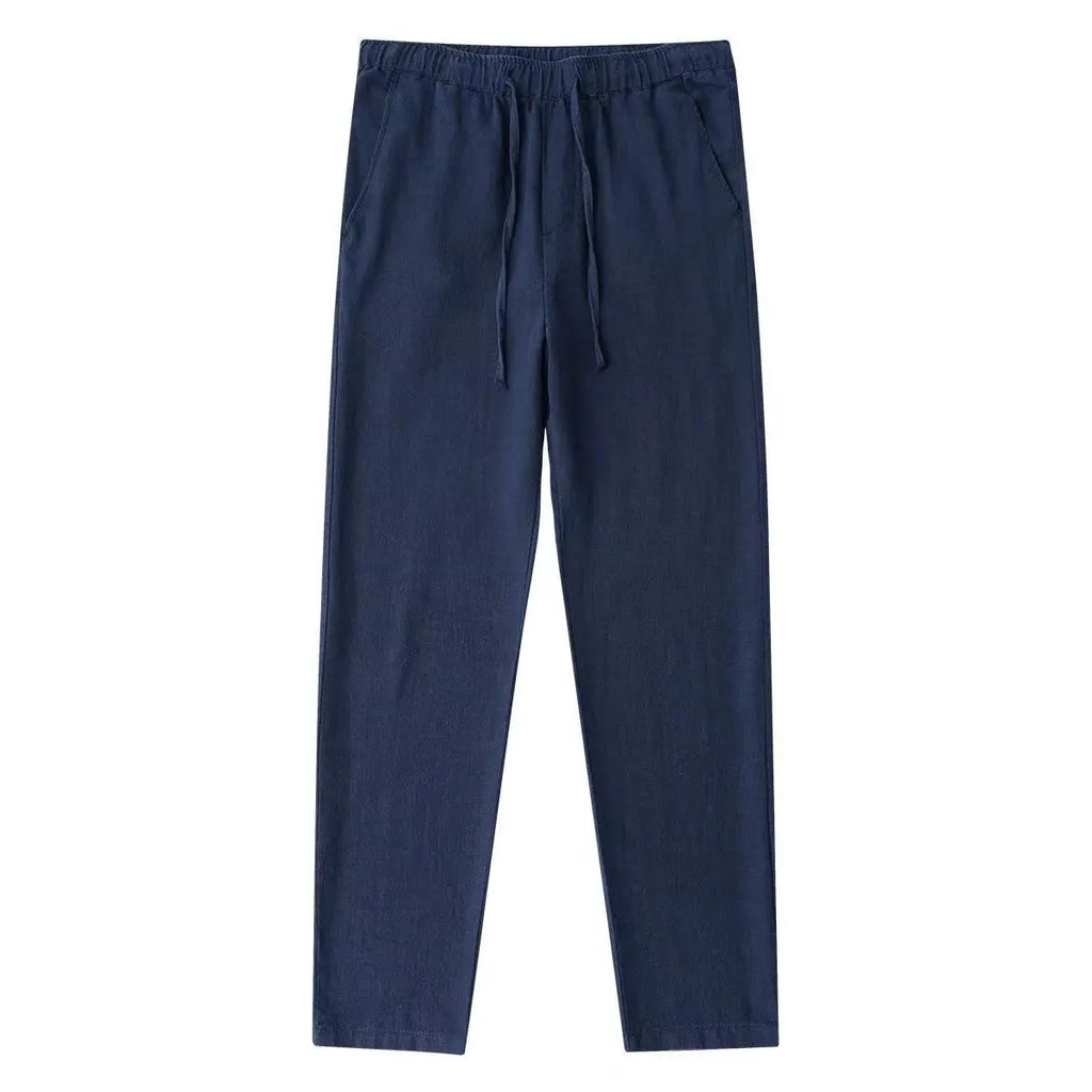 Calças de linho de algodão masculino outono novo respirável cor sólida calças de linho fitness streetwear volta com bolso