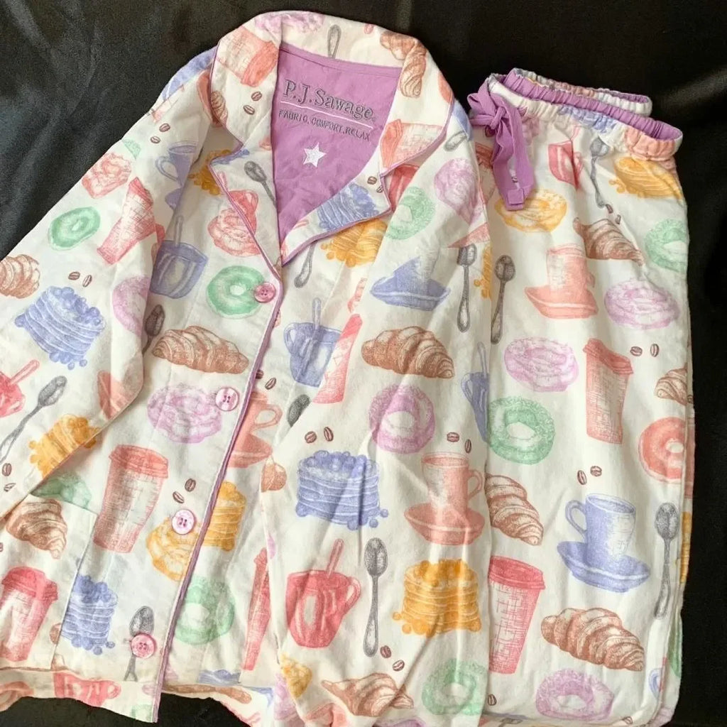 Pijama de algodão macio conjunto de pijamas femininos bonito dos desenhos animados pijamas impressão pijamas elegantes calças superiores 2 pçs femme nightwear loungewear
