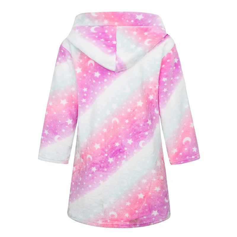 Roupão de banho infantil de dinossauro com capuz, pijama de unicórnio de desenho animado para meninos, roupões de banho de lã para meninas, roupa de dormir para bebês