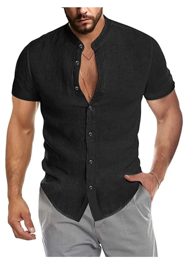 Camisa de linho respirável masculina, confortável, cor sólida, manga comprida, solta, Harajuku, blusa casual, camisa havaiana, breve, 2022