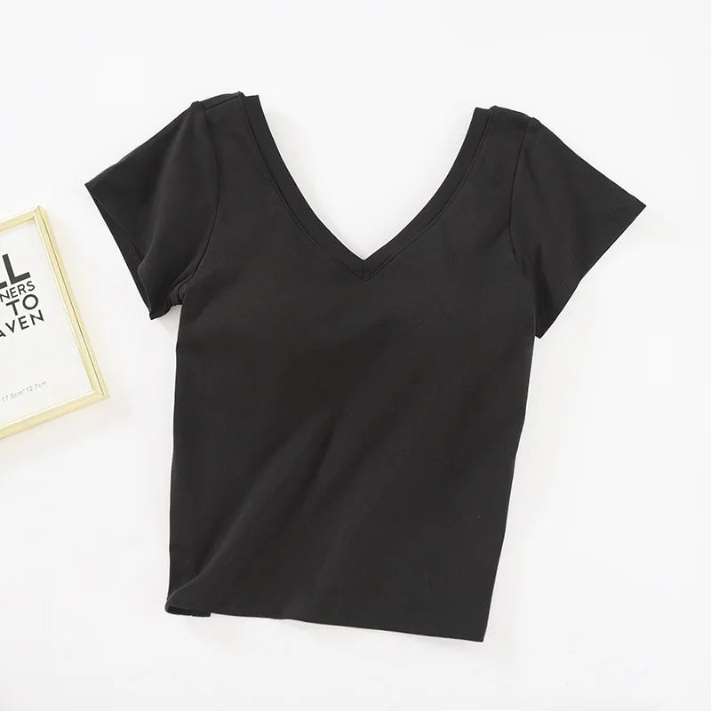 Camiseta de manga curta de algodão almofadas no peito feminino verão uma peça sleep tops com decote em v roupa exterior magro pijamas 1 peça pijamas