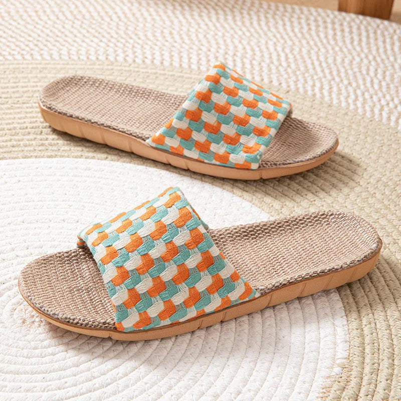 Chinelos de Linho para Mulheres, Tendência de Verão, Calçados Elegantes para Uso Interno, Antiderrapantes, Leves e Unissex