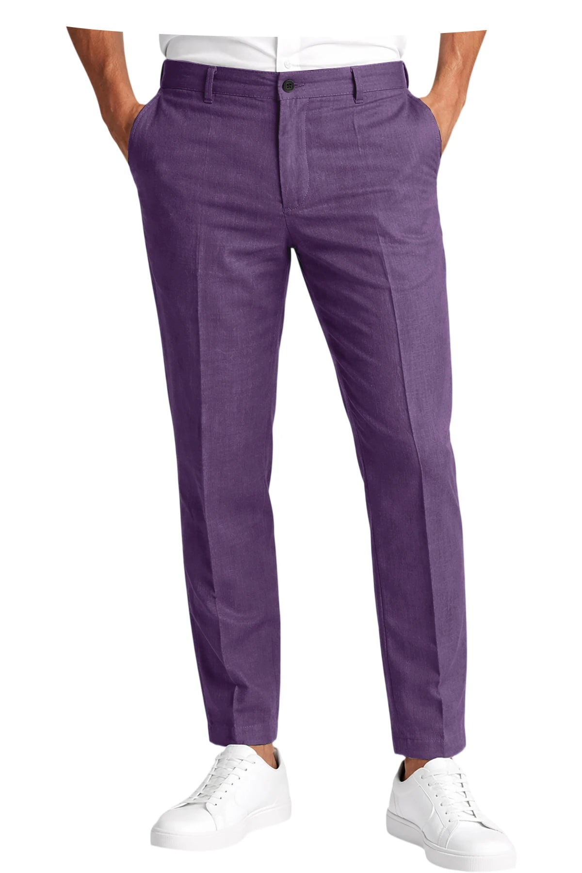 Calças Masculinas Premium em Mistura de Linho, Leves, Slim Fit, Resistentes a Rugas, para Escritório, Verão, Casual e Formal