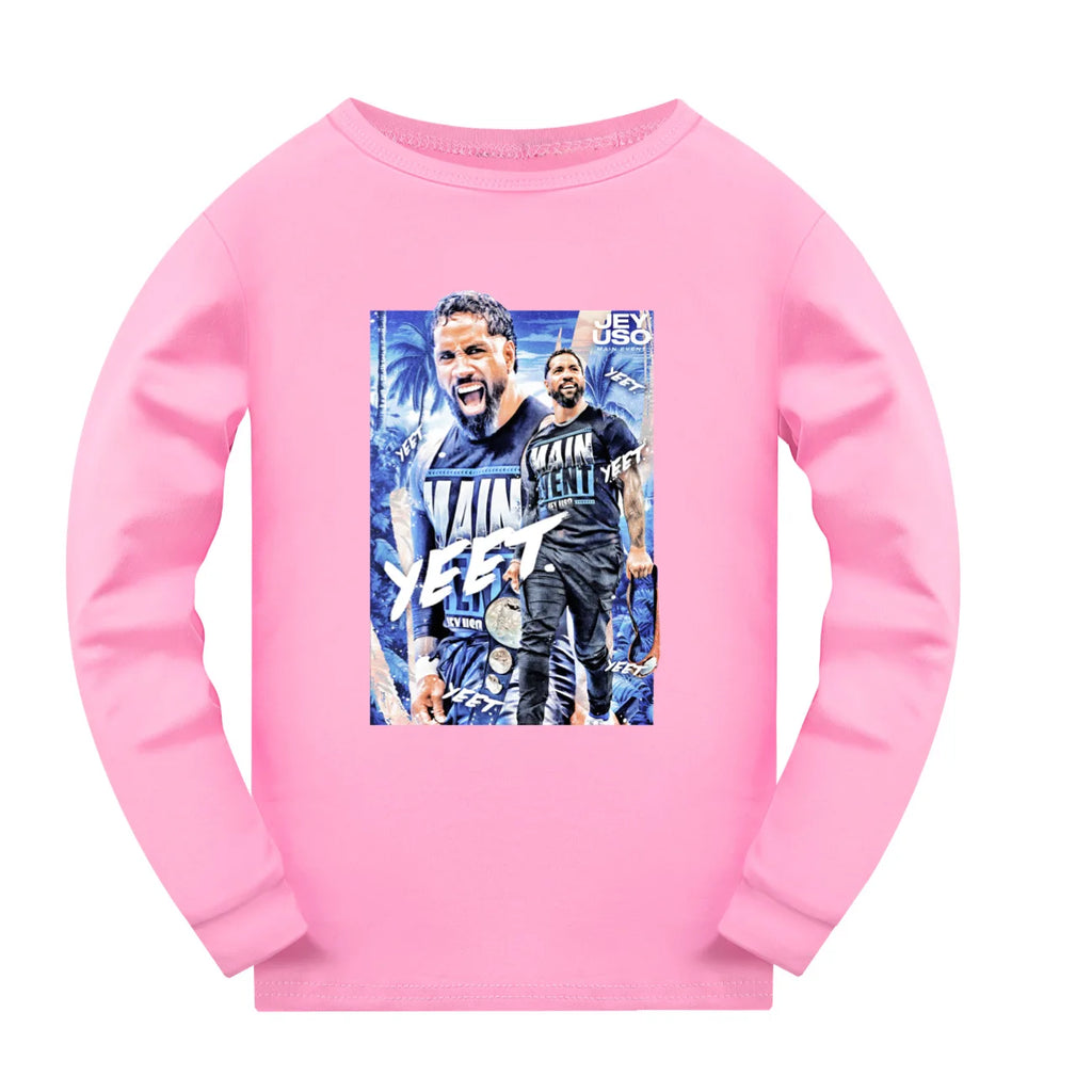 Crianças dos desenhos animados lutador jey uso conjuntos de pijama da criança meninos pijamas diários do bebê meninas manga longa t camisa + shorts 2 pçs set3952
