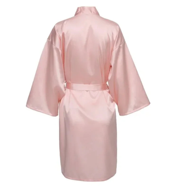 Robe noturno de cetim sólido, roupão elegante de meia manga com decote em V e cinto, roupa de dormir feminina