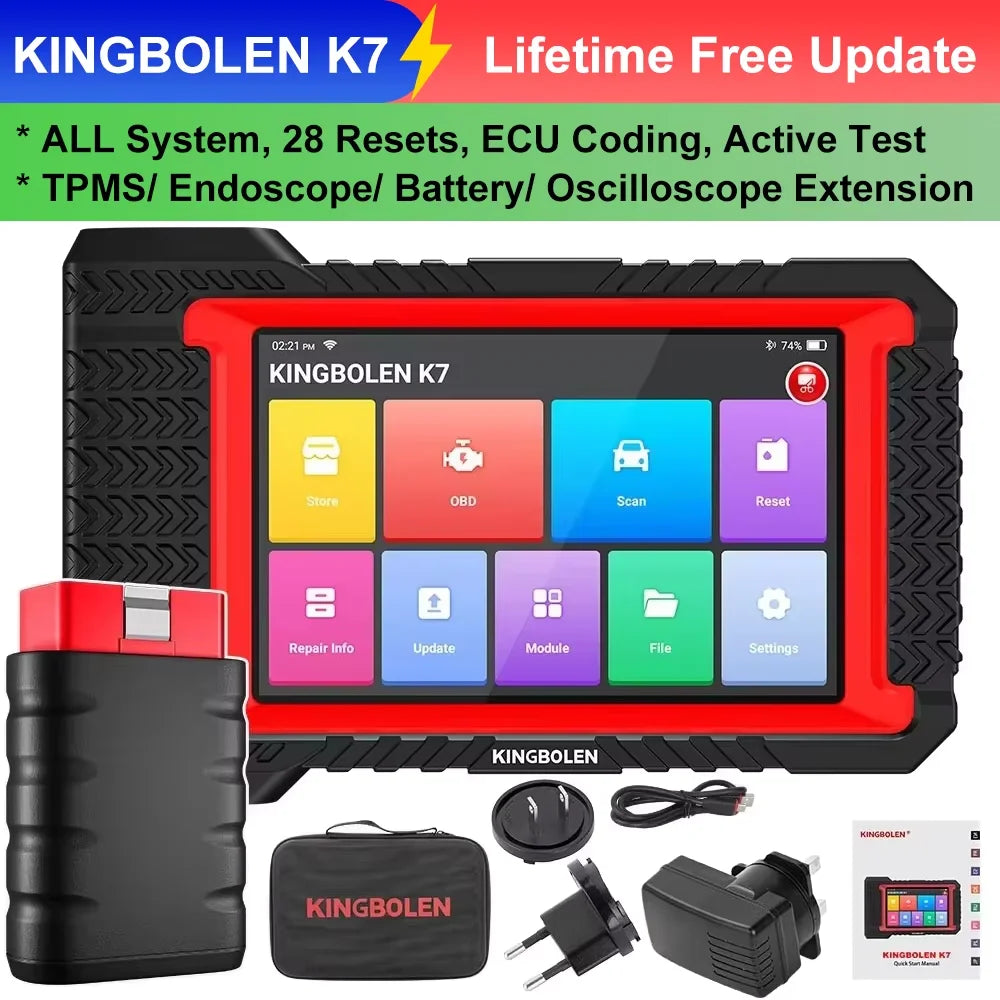 Atualização vitalícia gratuita KINGBOLEN K7 ALL System Ferramentas de diagnóstico de carro português Codificação ECU Teste ativo 28 reinicializações Scanner OBD PK LAUNCH X431 CRP919E BT