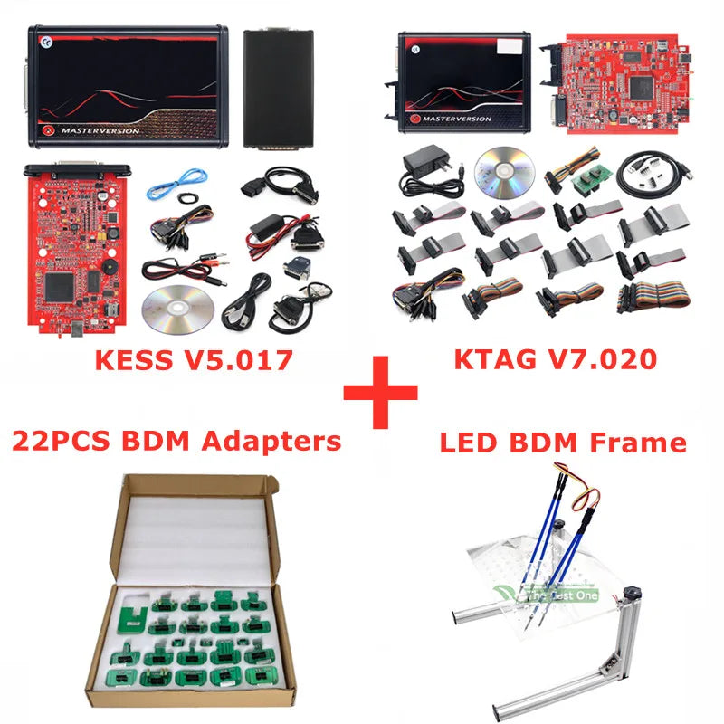 Online 2.80 UE Red Kess V5.017 OBD2 Manager Remap Kit KTAG V7.020 4 LED BDM Frame 22pcs Adaptadores K-TAG 2.25 ECU Flash Tool