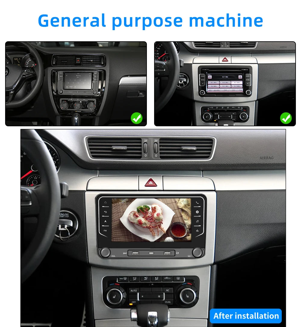 Rádio Automotivo 2 Din Android 15, Reprodutor Multimídia com GPS, WiFi e Carplay para Volkswagen, Skoda, Octavia, Golf 5, 6, Touran, Passat, Polo, Jetta