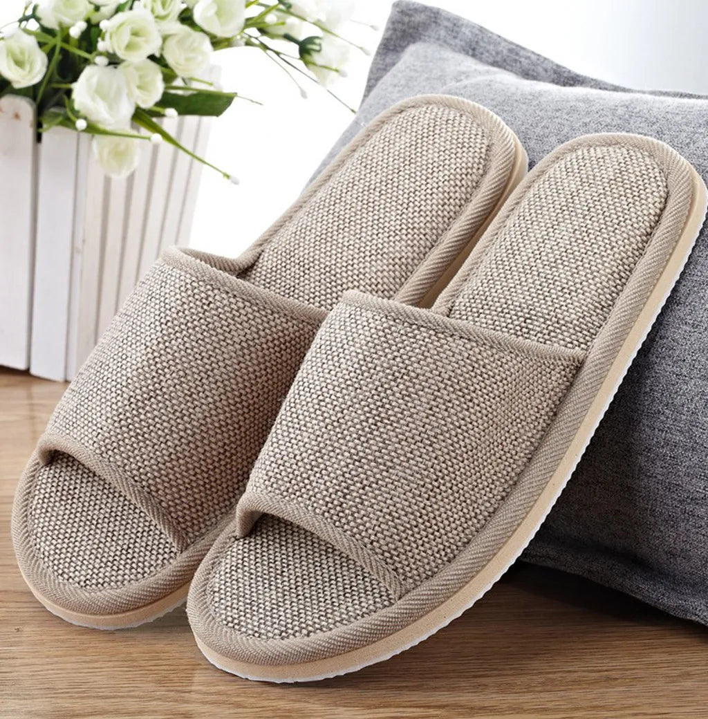 Chinelos de linho feminino e masculino casa chinelos de chão interior diário casa simples simples mudo antiderrapante chinelos confortáveis