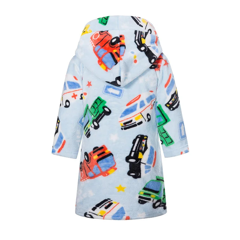 Roupão de banho infantil de dinossauro com capuz, pijama de unicórnio de desenho animado para meninos, roupões de banho de lã para meninas, roupa de dormir para bebês