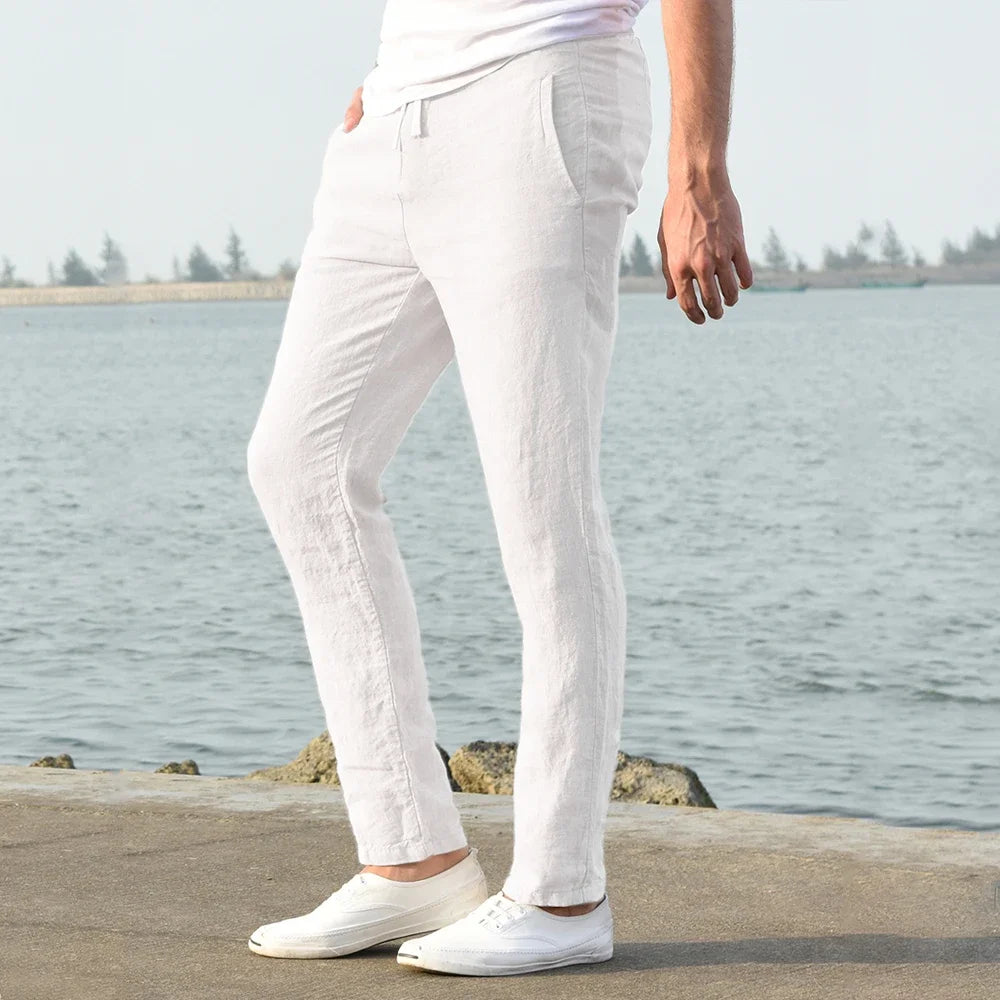 Calças de linho de algodão masculino outono novo respirável cor sólida calças de linho fitness streetwear S-3XL