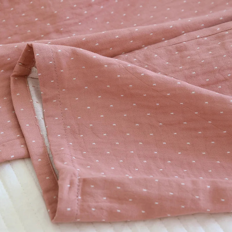 Algodão feminino polka dot pijama define fio-tingido gaze manga longa calças loungewear casual simples pijamas em torno do pescoço nightwears