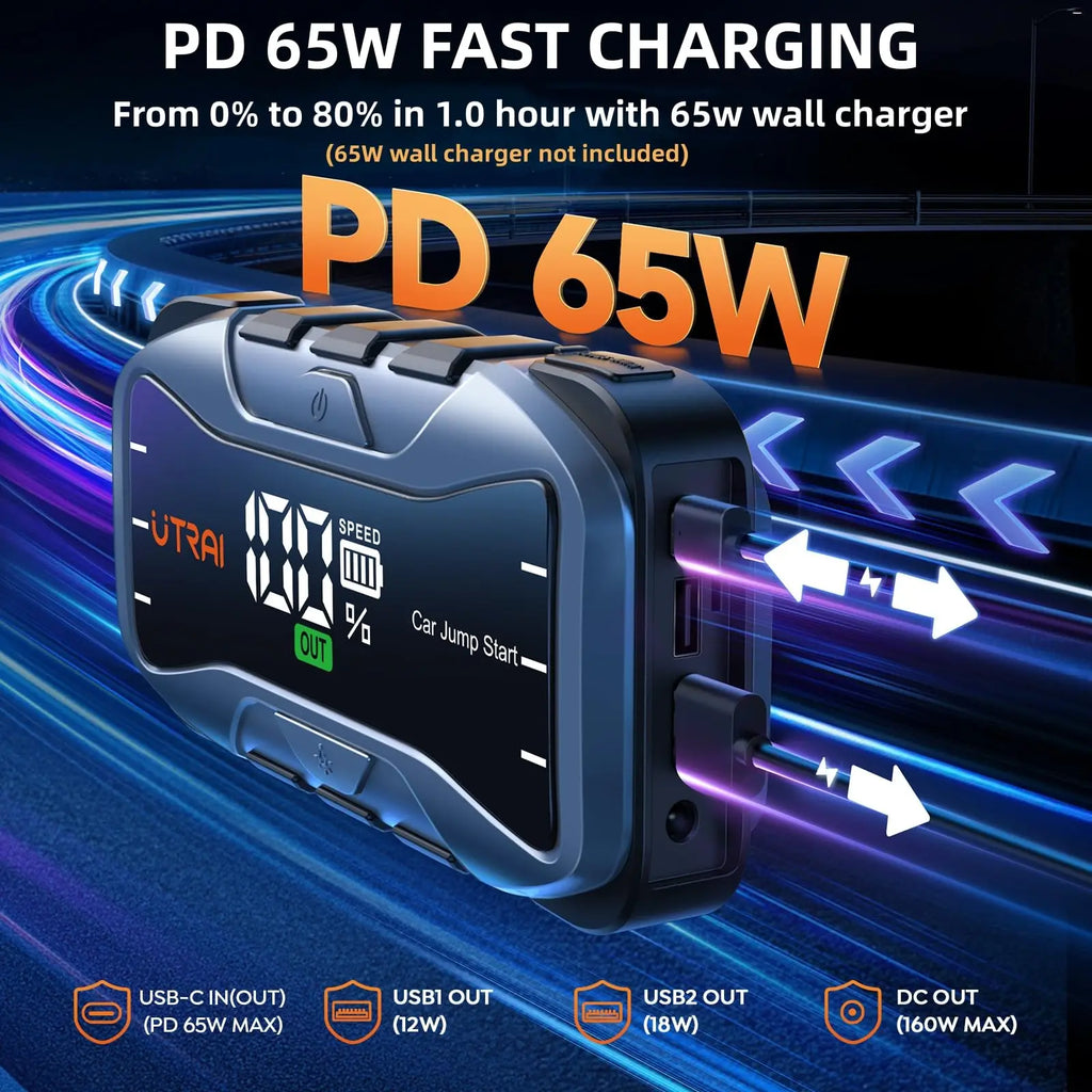 UTRAI 27000mAh Car Jump Starter Power Bank 6000A Car Booster Auto Dispositivo de partida de emergência Jump Start para gasolina diesel