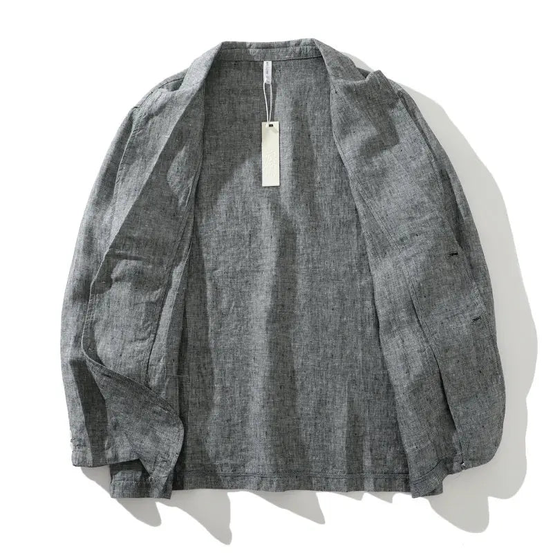 Blazer de Linho Puro - Blazer Masculino Elegante para Eventos ao Ar Livre, Casual, de Alta Qualidade, Tendência para Negócios, Casamentos, Estilo Fino de Cor Pura para Cavalheiros