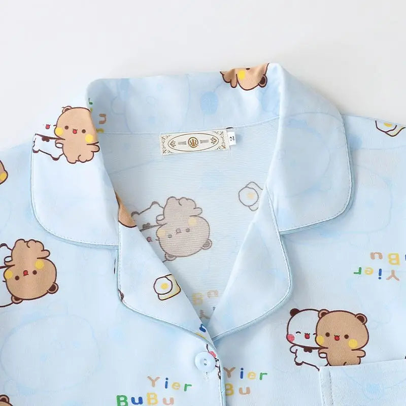 Kawaii anime bubu dudu conjunto de pijama macio e confortável homem mulher pijamas algodão solto pijama terno solto roupas para casa presente aniversário