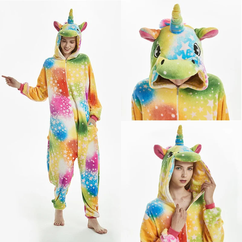 Mulheres animal kigurumi pijamas inverno grosso flanela pijamas adulto com capuz pijama homewear halloween cosplay trajes de festa