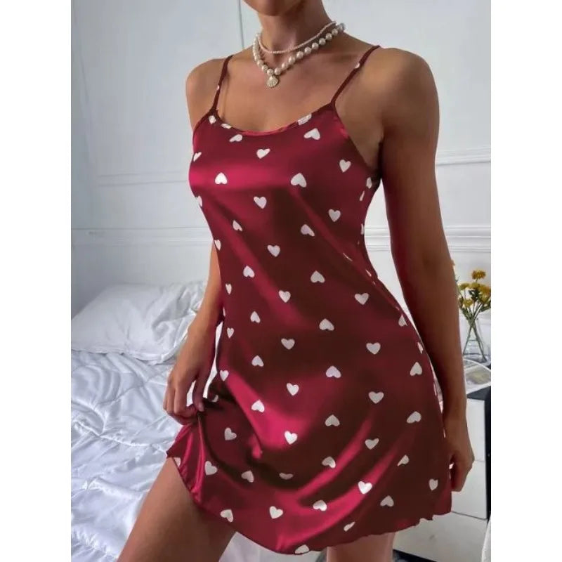 Pijamas femininos vestido plus size sem mangas estudante pijamas loungewear sexy suspensórios saias amor dos desenhos animados impressão homewear