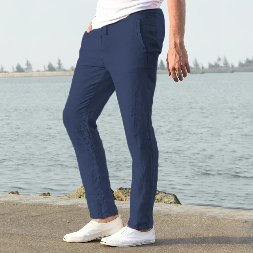 Calças de linho de algodão masculino outono novo respirável cor sólida calças de linho fitness streetwear S-3XL