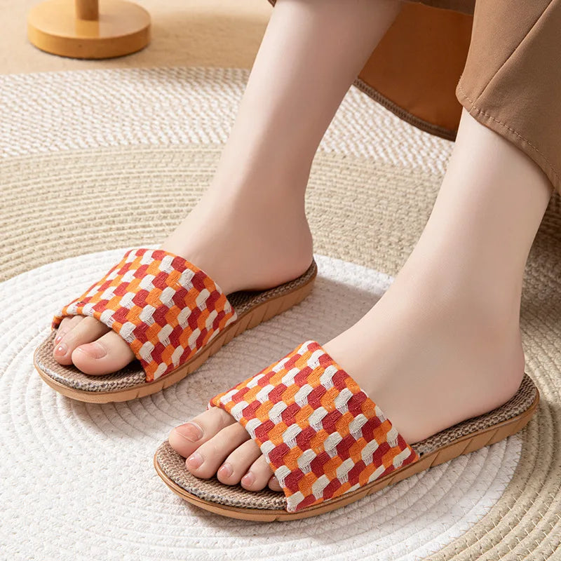 Chinelos de Linho para Mulheres, Tendência de Verão, Calçados Elegantes para Uso Interno, Antiderrapantes, Leves e Unissex
