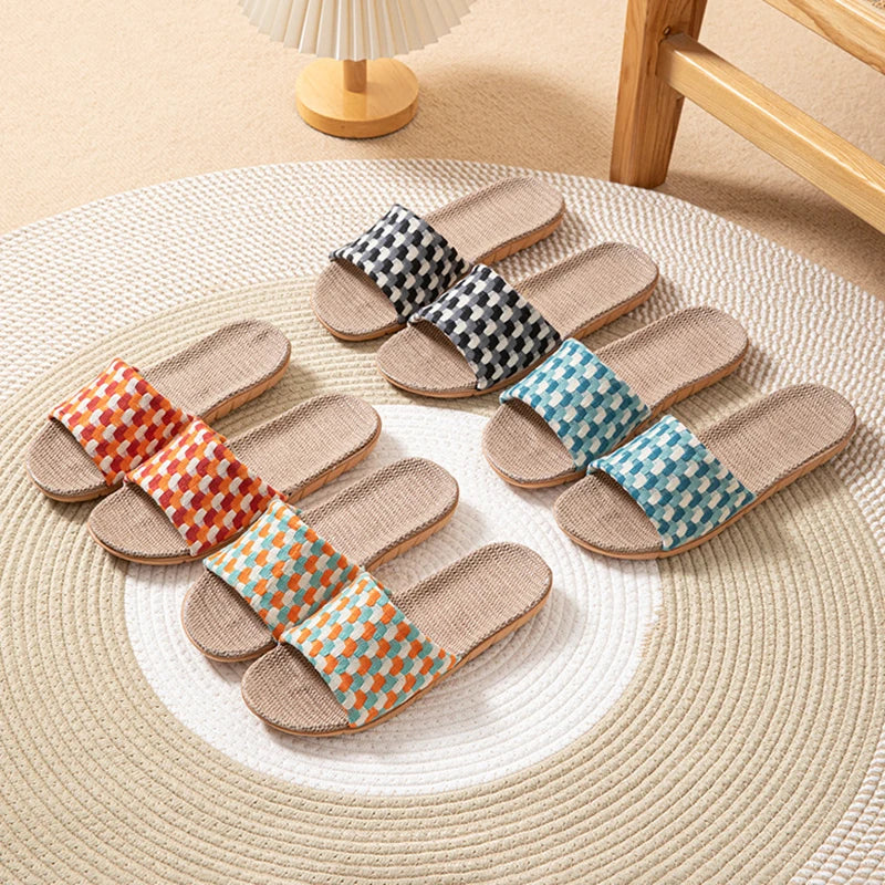 Chinelos de Linho para Mulheres, Tendência de Verão, Calçados Elegantes para Uso Interno, Antiderrapantes, Leves e Unissex