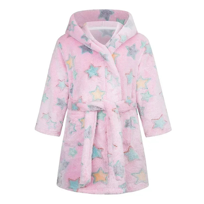 Crianças pijamas macios roupão de flanela de inverno 2025 novo dos desenhos animados bonito pijamas meninos meninas outono roupões com capuz homewear
