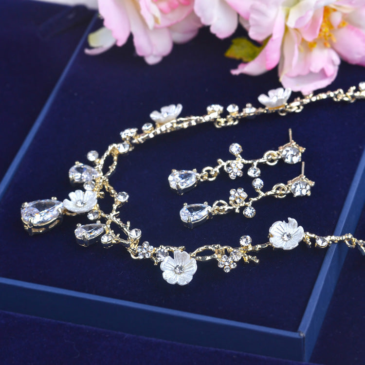 Bridal Jewelry Set with Zircon Necklace and Earrings