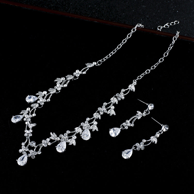 Bridal Jewelry Set: Simple Zircon Necklace & Earrings