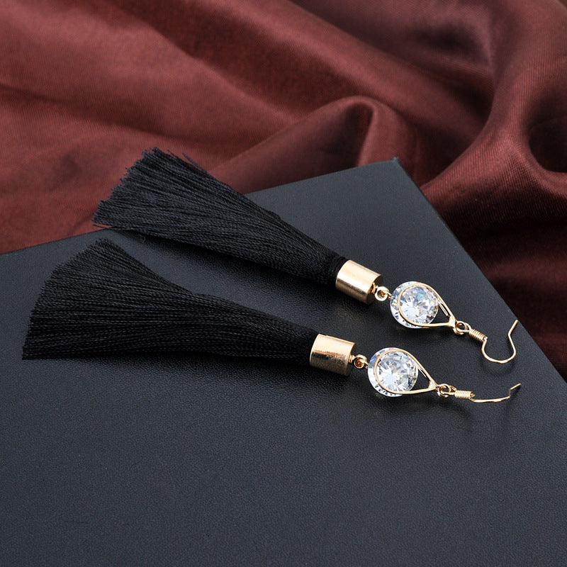 Water Drop Tassel Earrings with Zircon Stones