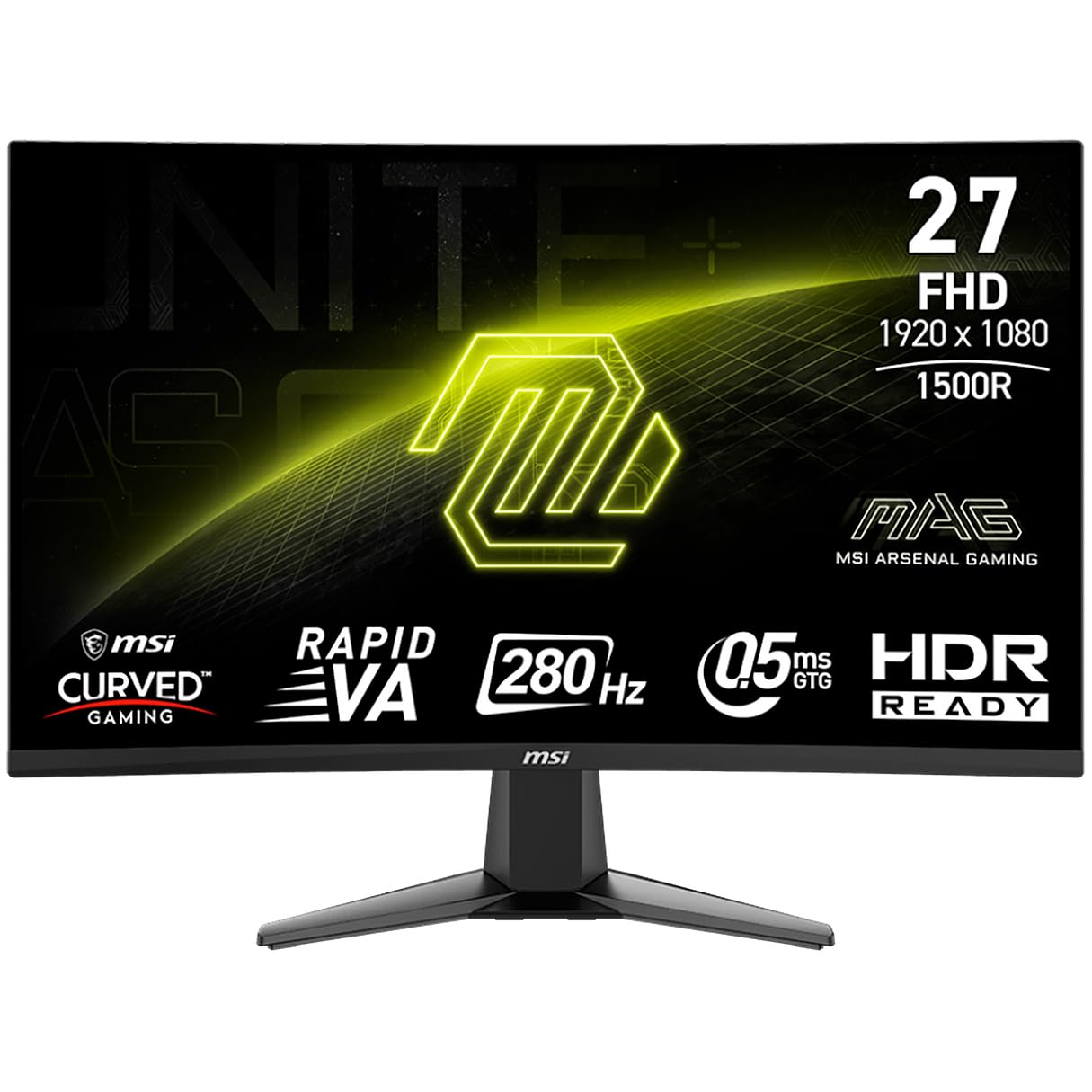 MSI MAG 276CXF Monitor Curvo de 27 polegadas 1920 x 1080 (FHD) 280Hz HDMI DisplayPort Porta VGA Montável VESA Inclinação Alto-falante Moldura Fina 0.5ms Preto