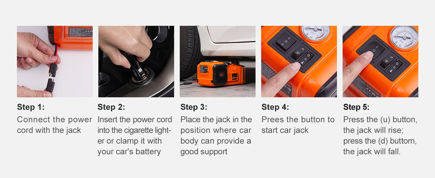 SucceBuy 5T Gato Hidráulico para Carro Elétrico com Chave de Impacto Elétrica Bomba Inflável Embutida, Luz LED para Caminhão Sedan SUV