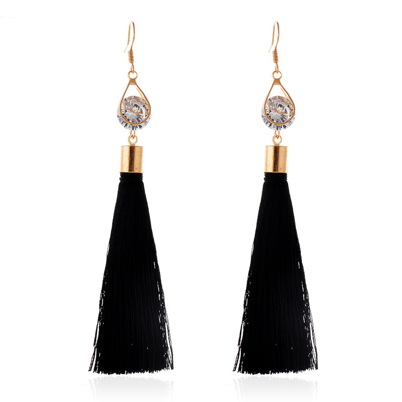 Water Drop Tassel Earrings with Zircon Stones